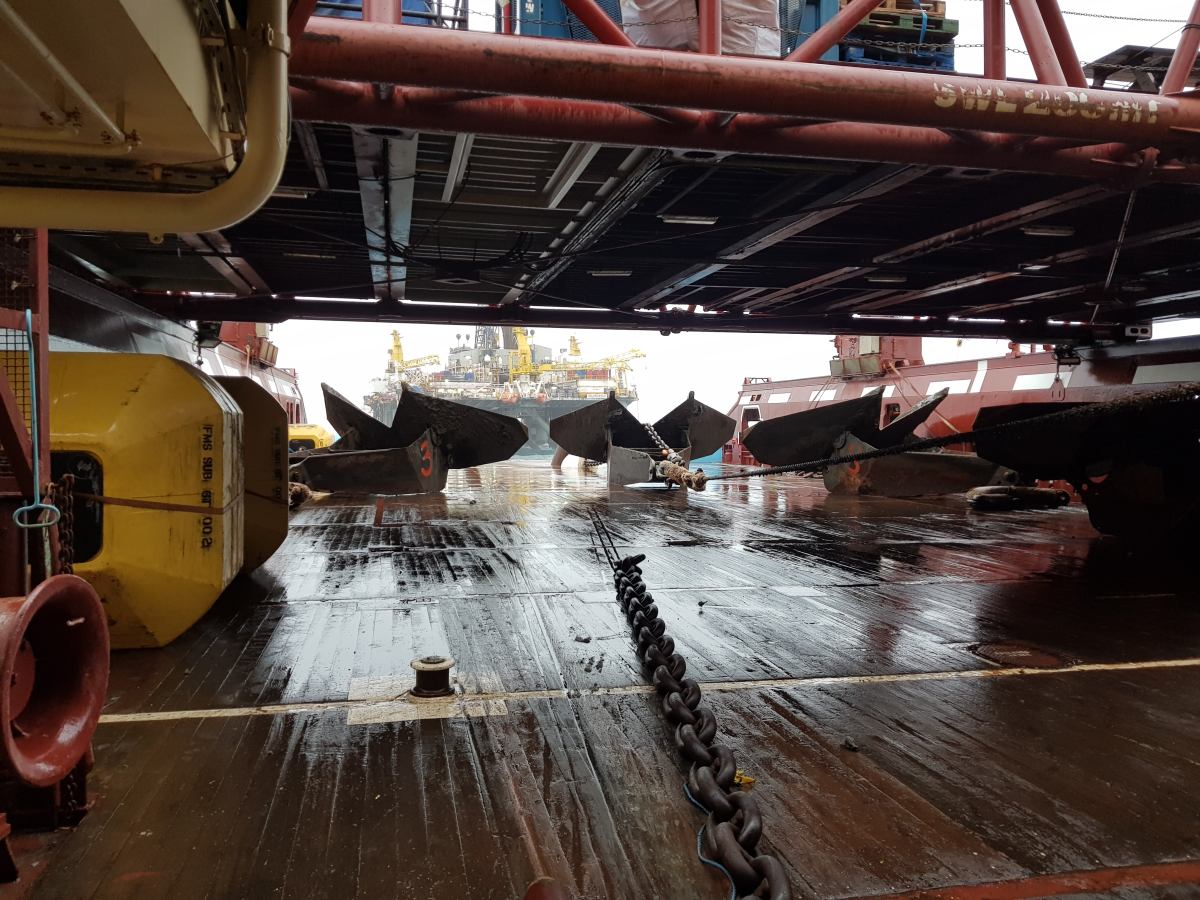 Alle anker paa daek (Maersk Lifter, Nordsoeen).jpg